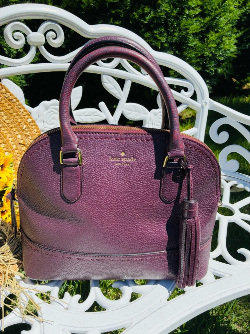 Kate Spade Plum Pebbled Leather Dome Satchel with Tassel - Picture 3 of 12